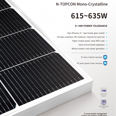 156-183.75 DE-156BG-182SNWW  615-635W(N type qrystal Mono-Crystalline).